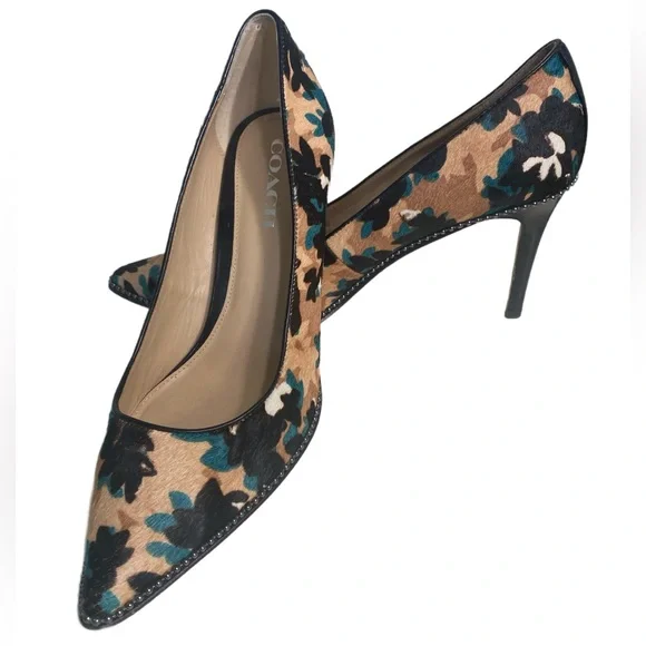 Coach Smith Beadchain Heels Floral Pointed Toe Haircalf Stiletto Pumps Sz 10 - Picture 1 of 9